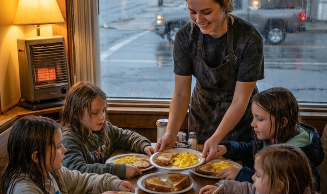 Konobarica je nahranila četvoro gladne siročadi – godinama kasnije vratili su se da joj promene život